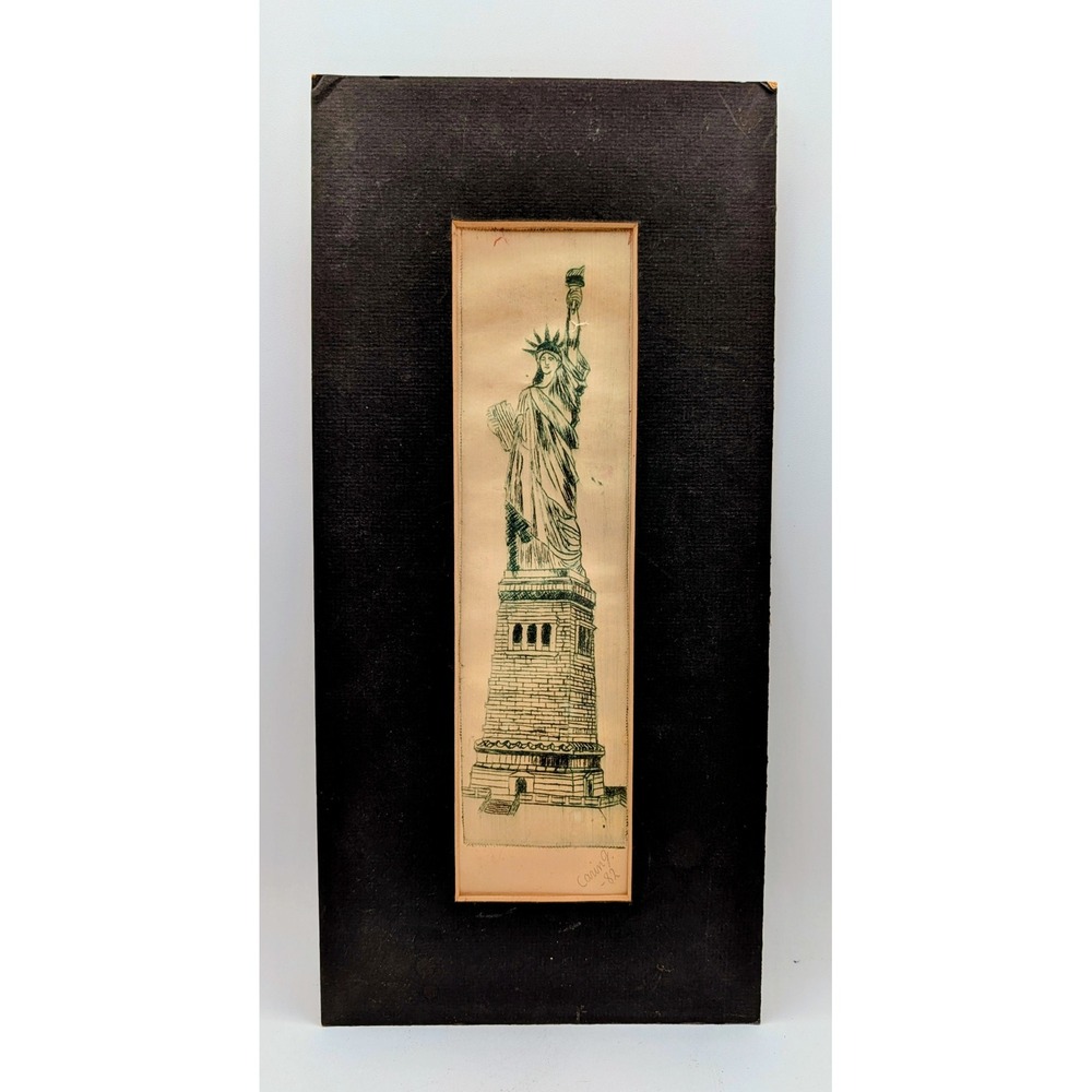 Vintage 1982 Statue of Liberty Signed Art Sketch NYC Americana Lady Liberty